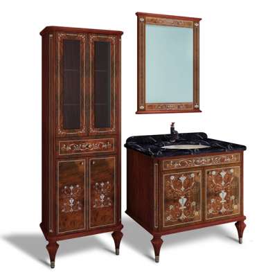 england royal bathroom vanity cabinets with golden ceramic basin natural rosewood veneer