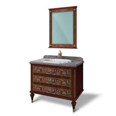 baroque antique royal bathroom vanity cabinets with golden ceramic basin natural rosewood veneer