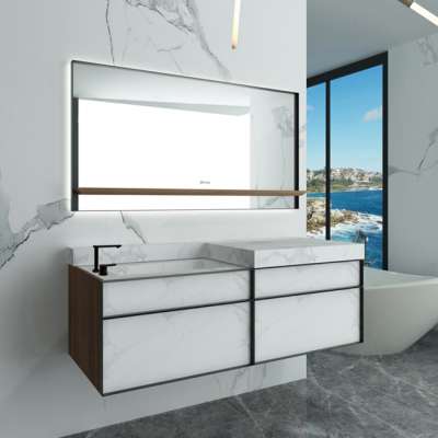 luxury design Italian porcelain bathroom vanity with stainless steel cabinets