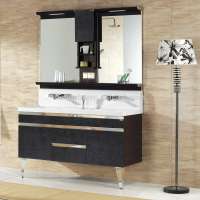 Modern Black Stainless Steel Bathroom Vanity Cabinets with Double Sinks/ Mirror light