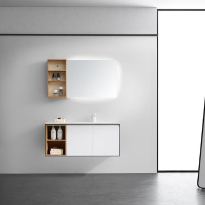 Beray multi-functional LED smart system wall installation bathroom furniture with left open mirror side cabinet