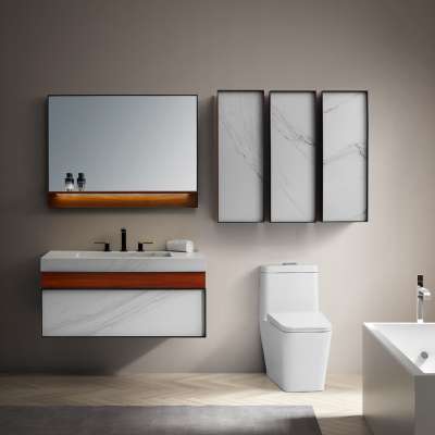 Nordic attractive  bathroom cabinet functional accessories with three mirror side cabinets