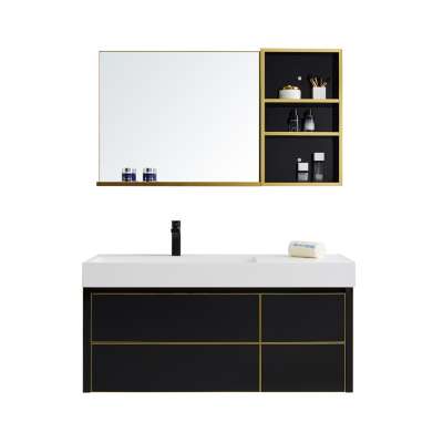 simple design glossy black bathroom furniture bathroom cabinet vanities gloden aluminum edge wrapped