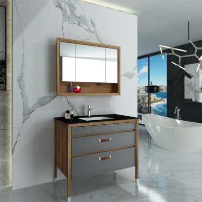 modern chinese bathroom vanity  veneer surface with solid  wood cabinet