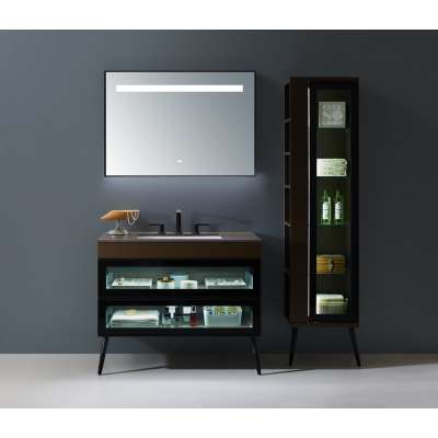 bathroom cabinet set  with veneer door and edge wrapped golden aluminum  bathroom vanity cabinets blum hardware